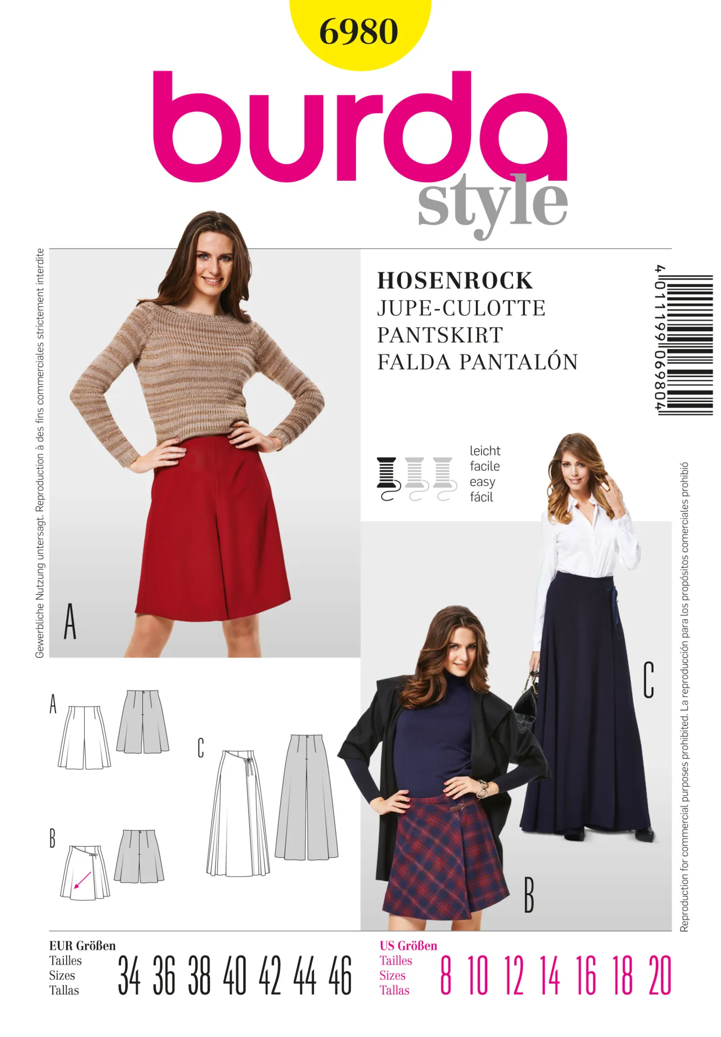 Burda 6980 Skirts Sewing Pattern