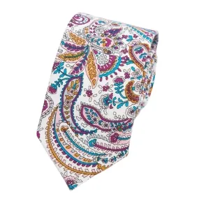 Classy Men Colorful Paisley Floral Skinny Cotton Tie