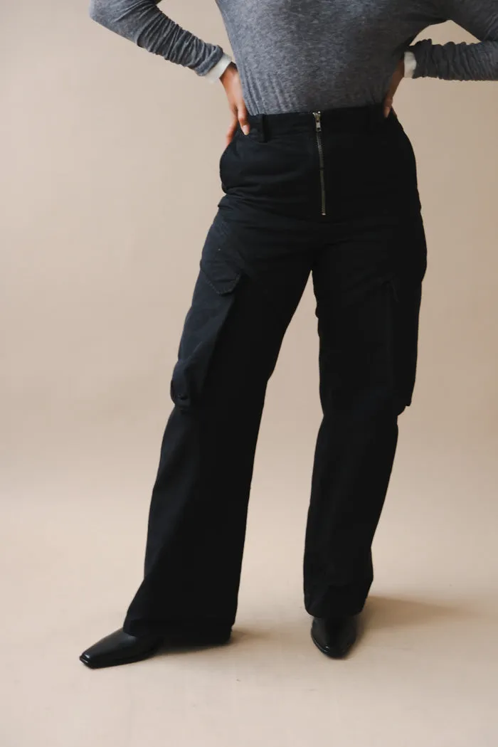 GARMENT-DYED GABARDINE WIDE CARGO PANTS