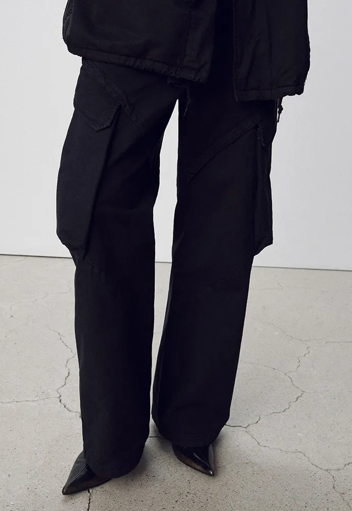 GARMENT-DYED GABARDINE WIDE CARGO PANTS