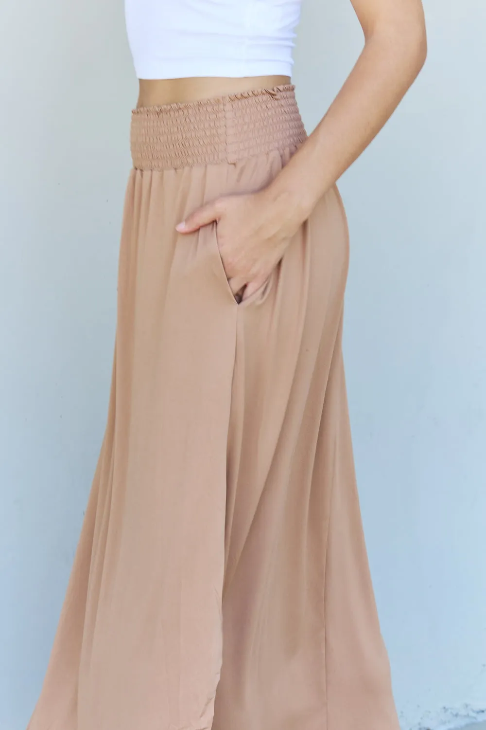 High Waist Scoop Hem Maxi Skirt in Tan