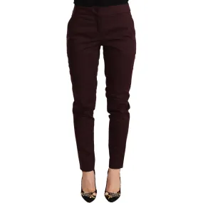 Just Cavalli Maroon Slim Fit Skinny Pants with Zipper Detail