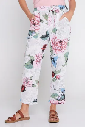 Kiana Linen Pants  - White Floral