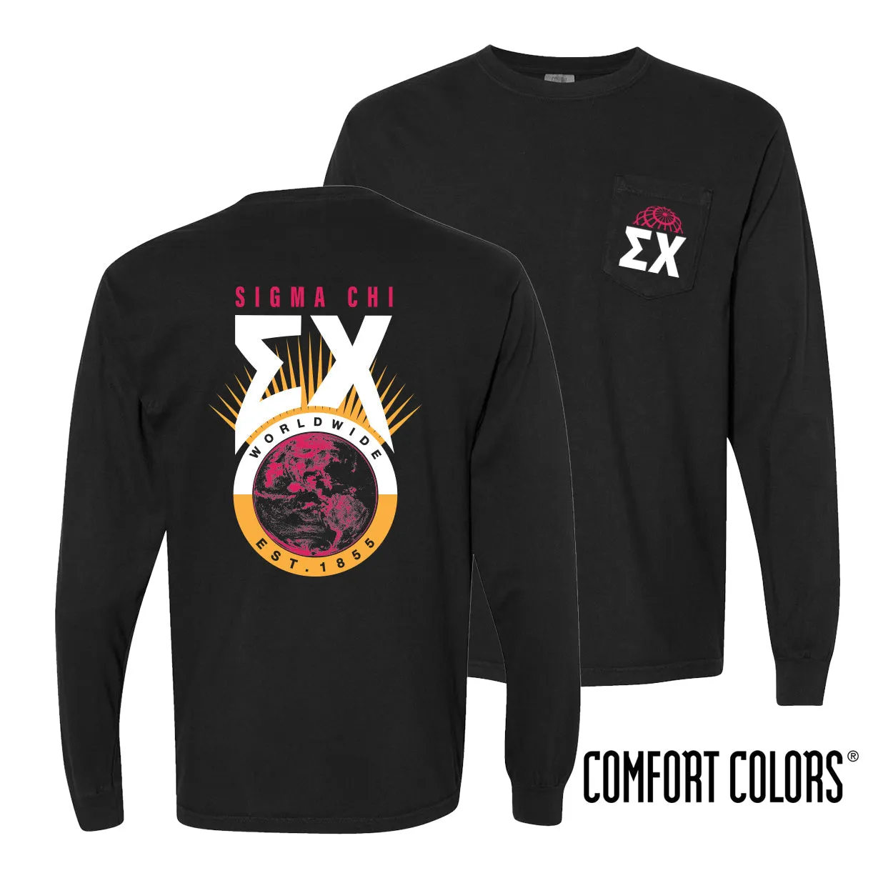 New! Sigma Chi Comfort Colors Retro Worldwide Long Sleeve Tee