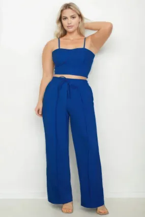 Plus Bustier Crop Cami Top & Slant Pocket Straight Pants