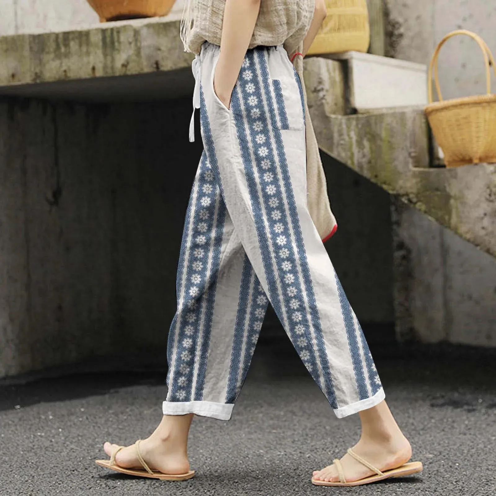 Vintage Vacation Casual Mid Ethnic Female Fresh Comfortable Summer Pants