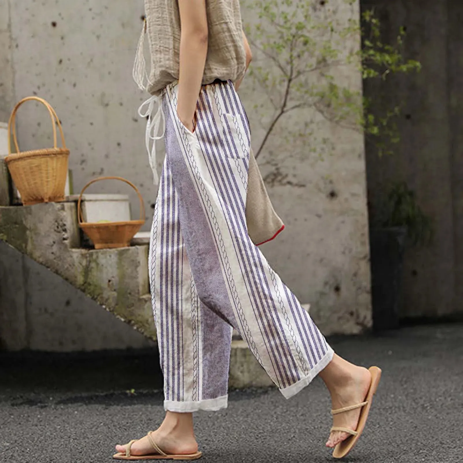 Vintage Vacation Casual Mid Ethnic Female Fresh Comfortable Summer Pants